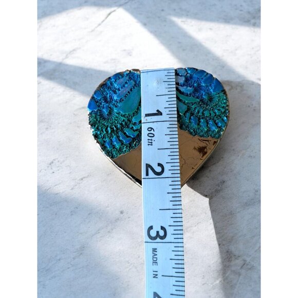 Textured Blue Green and Gold Resin Heart Shape Pendant —2.5" x 2.5" - Picture 2 of 4